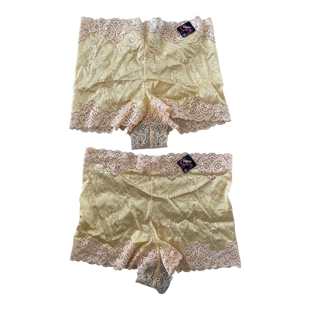 Simply Sexy - Women's Lace Boyshort Panties 2-Pack (Small) - Yellow & Nude Linge